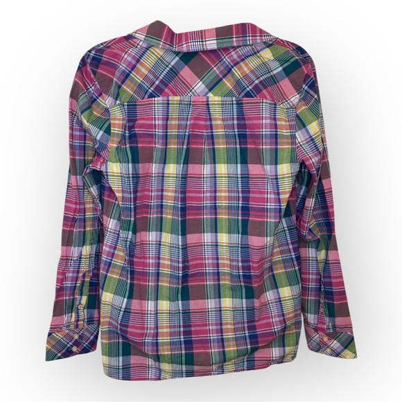 Talbots Plaid Button Down Shirt Pink Green Blue Yellow - Medium - Picture 2 of 5